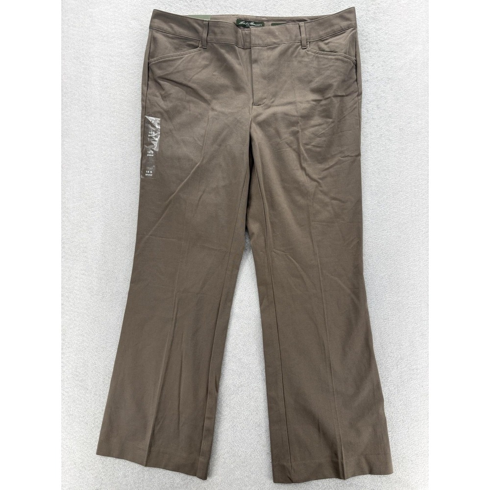 Eddie Bauer Shaw Fit Chino Pants Womens 14 Short Brown Stretch Twill Career NWT